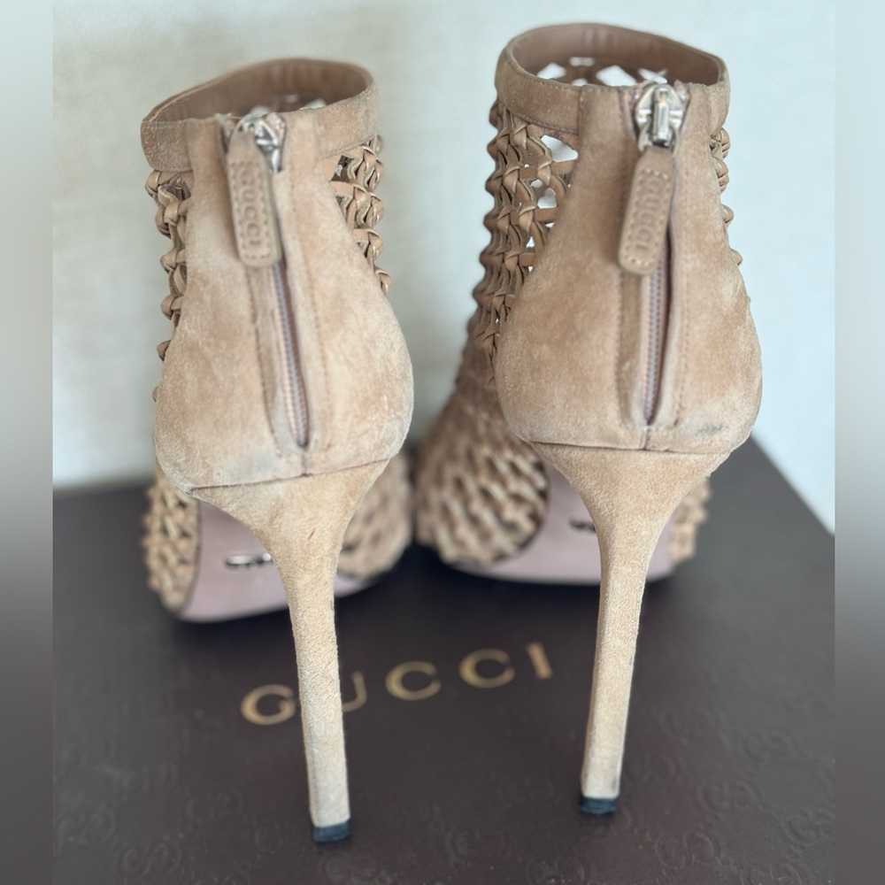 Gucci Tan Caged/Netted Design Ankle Heels Size 37 - Picture 6 of 9